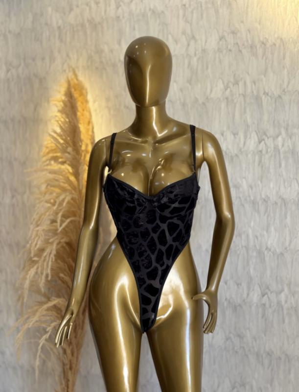 Body sex animal print black con transparencia / Talla S-M