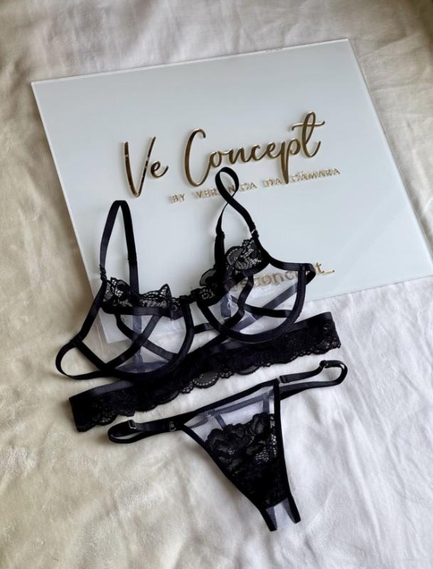 Lencería transparente con encaje negro y print sensual X / Talla M