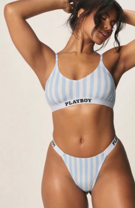 Lencería Playboy de rayas blanco y azul bebé / Talla L
